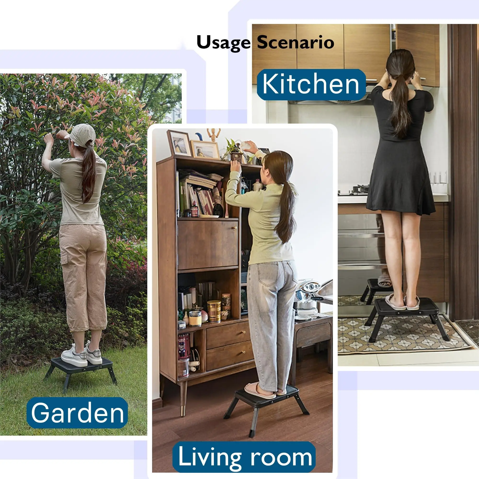 Step Stool com pega ajustável em altura, leve, portátil, dobrável, pequeno, antiderrapante, mobilidade, pisar