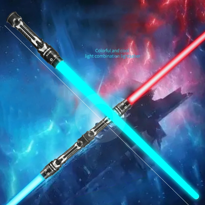 Spada colorata incandescente Giocattoli Spada laser Spada laser Rosso e blu Doppio sciabola Musica telescopica Cosplay Giocattolo lampeggiante per bambini