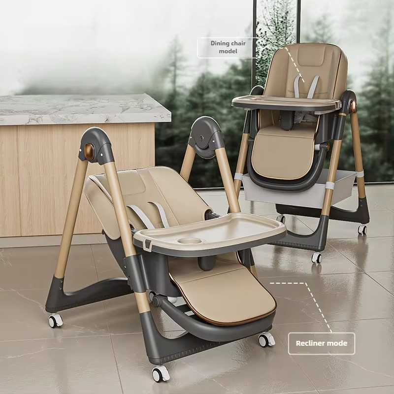Nueva silla de comedor para niños, silla de comedor multifuncional para bebés con ruedas, se puede ajustar en altura, silla para niños