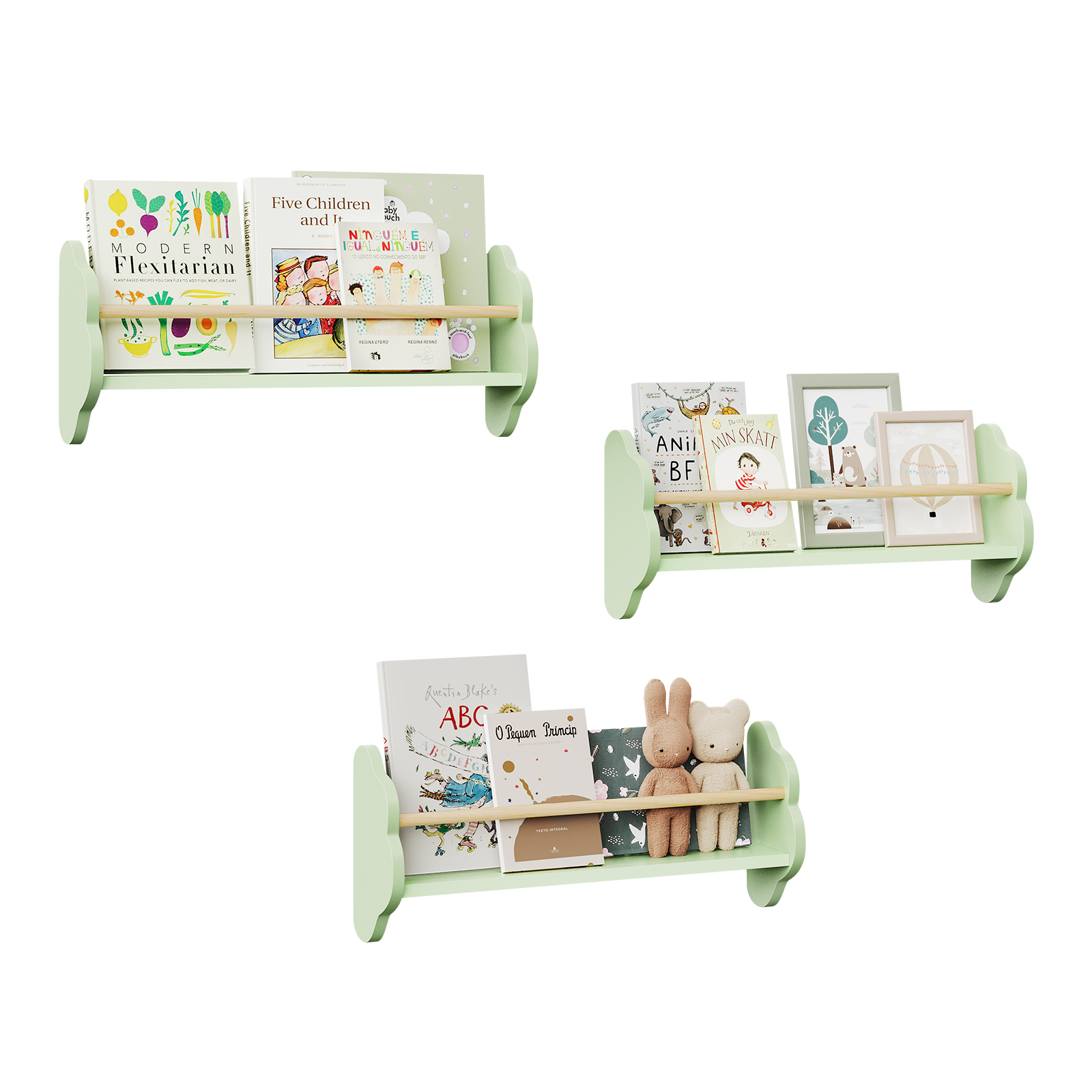 WOLTU 3PCS/Set Floating Wall Bookshelf for Book Storage Natural Wood Wall Shelf for Kid's Room Nursery Organizer Home Decoration