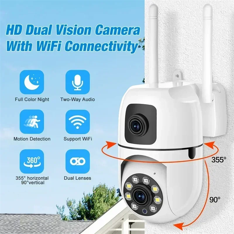 Cámara Wifi de 8MP, cámaras de seguridad inalámbricas para exteriores con doble lente, Audio bidireccional, visión nocturna en Color, Monitor de bebé, cámara inalámbrica de detección