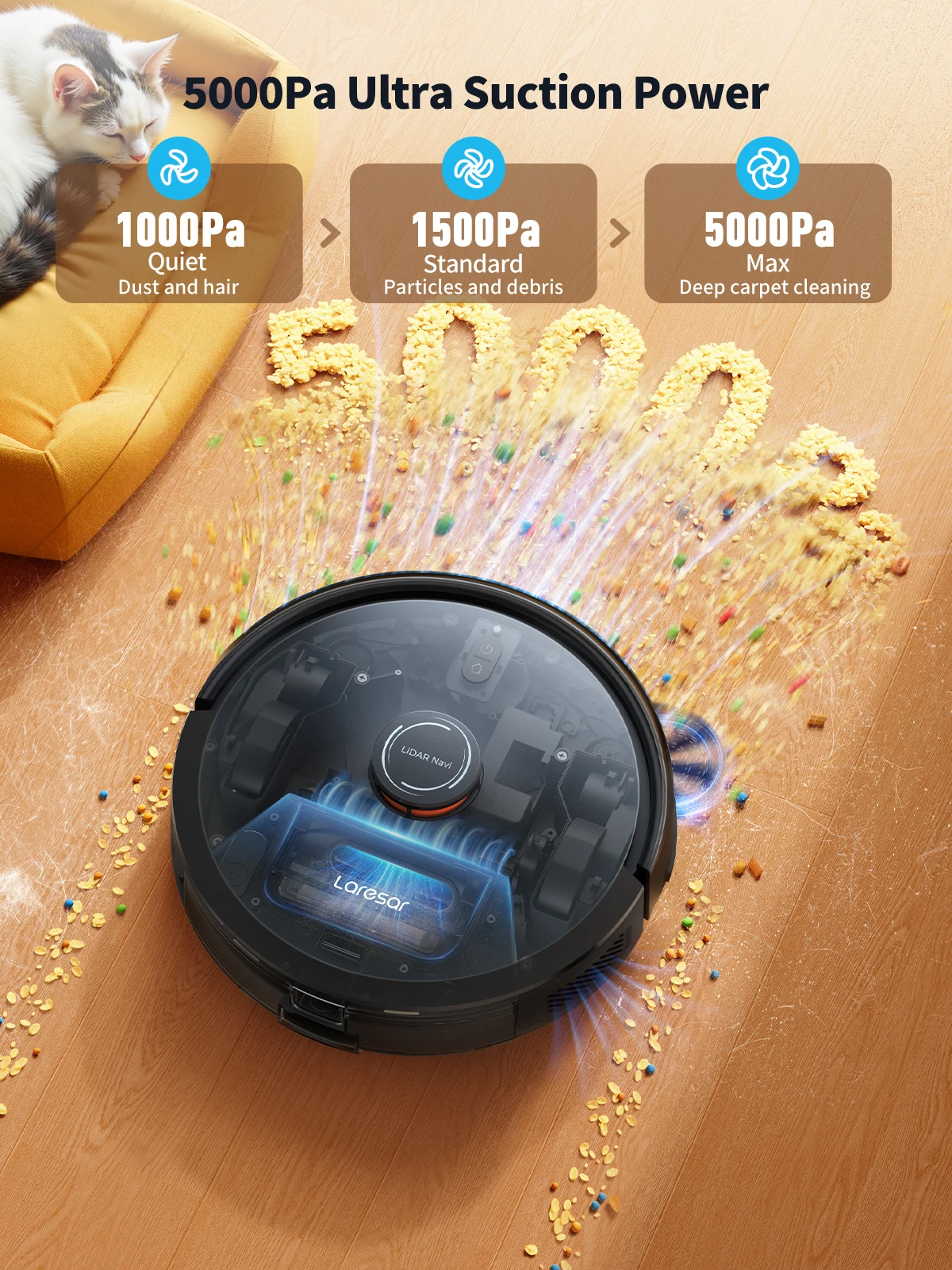 Laresar L20 Aspirateur Robot 5000Pa avec Navigation LDS, Station de Vidage Automatique, Contrôle via Application pour Nettoyage des Sols et Tapis