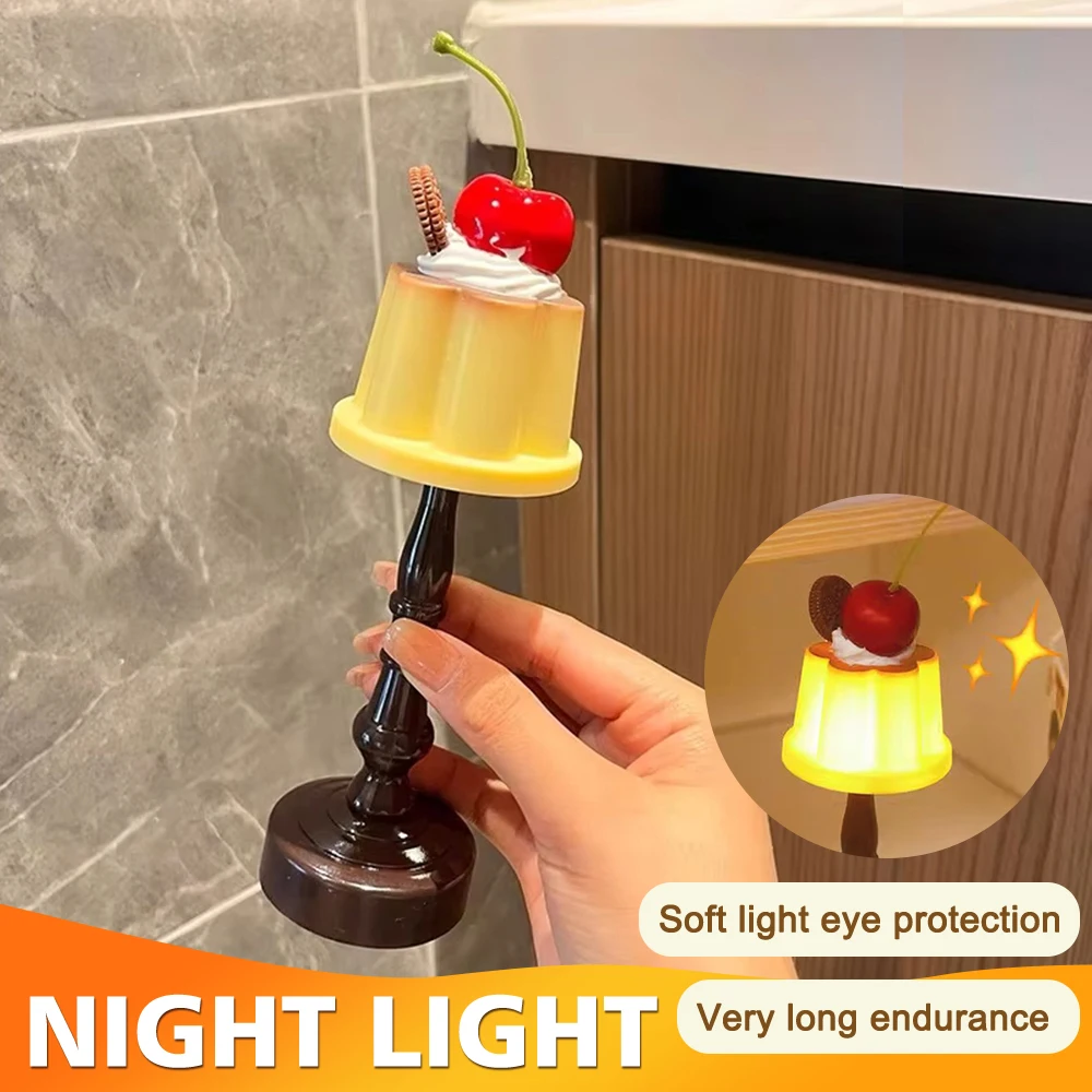 Pudim bonito luz da noite criativo led lâmpada de mesa quarto proteção para os olhos lâmpadas para bar sala decoração casa atmosfera luz crianças presentes