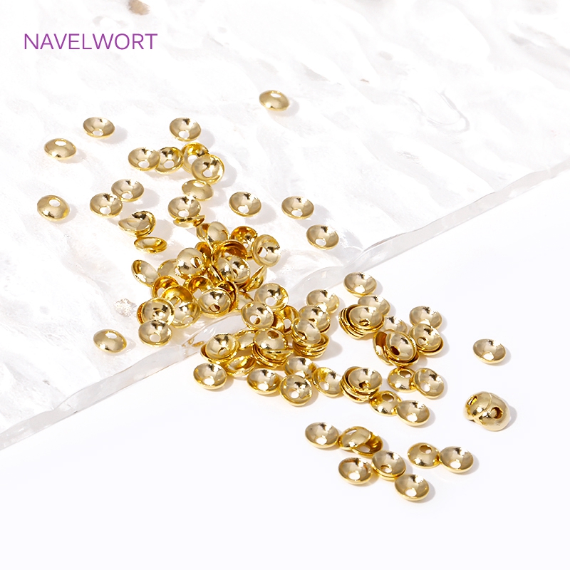 шапочки для бусин колпачки для бусин Латунные круглые бусины с золотым покрытием 14 к, 3-4 мм, 50/100 шт.