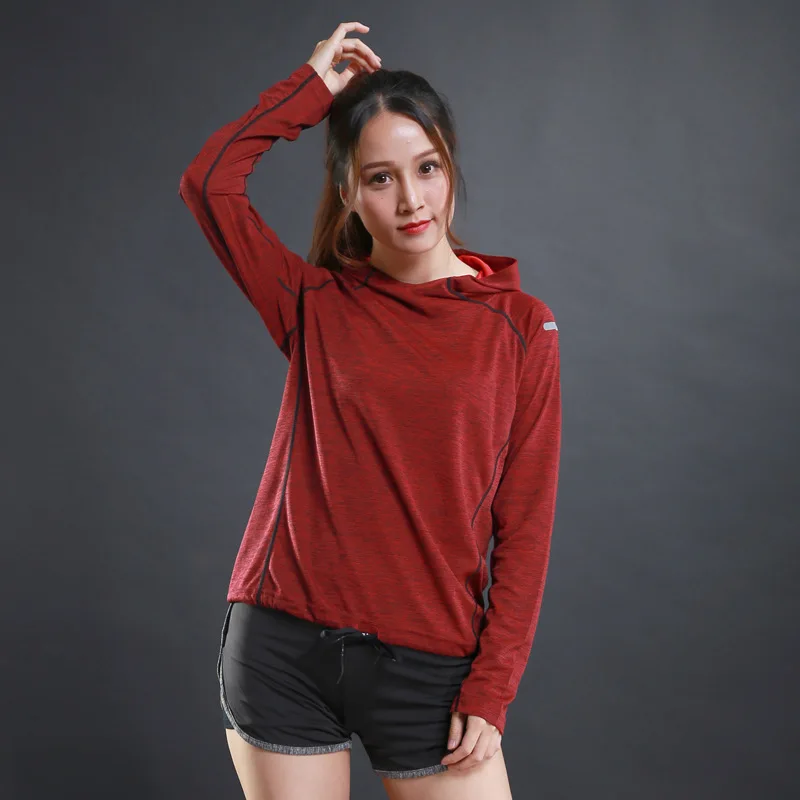 女性のジャケットパーカー長袖 Tシャツランニングトレーニング服速乾性通気性スポーツ Tシャツ女性のための