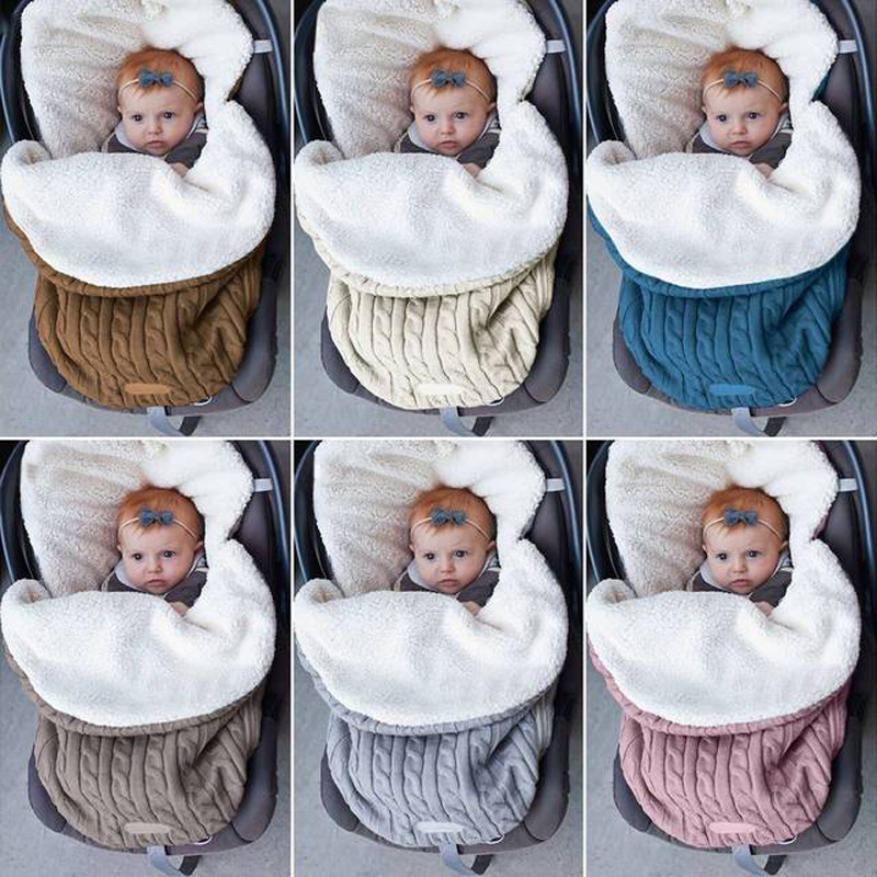 Bebê recém-nascido sacos de dormir inverno carrinho cobertor footmuff grosso macio quente malha crochê lã swaddle envoltório infantil saco de dormir