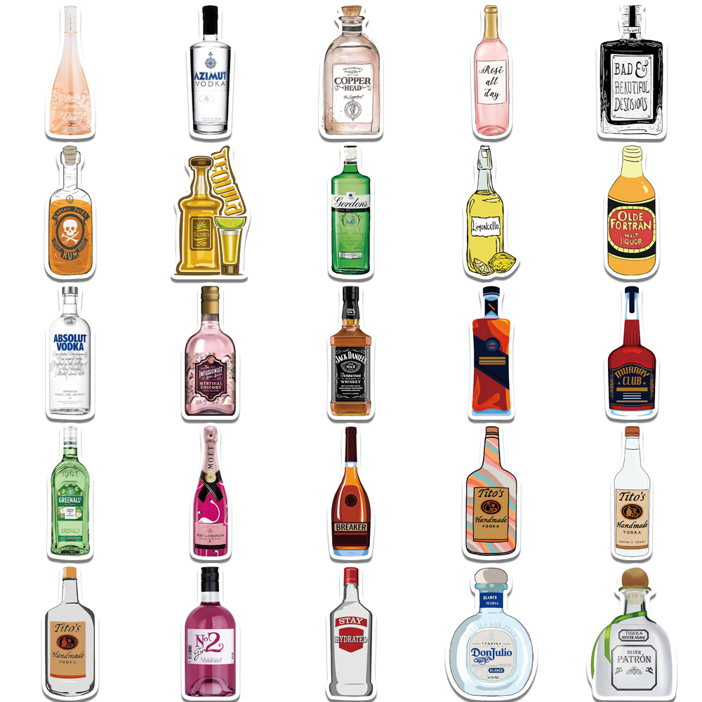 10/30/50 шт., водонепроницаемые наклейки в виде бутылки шампанского