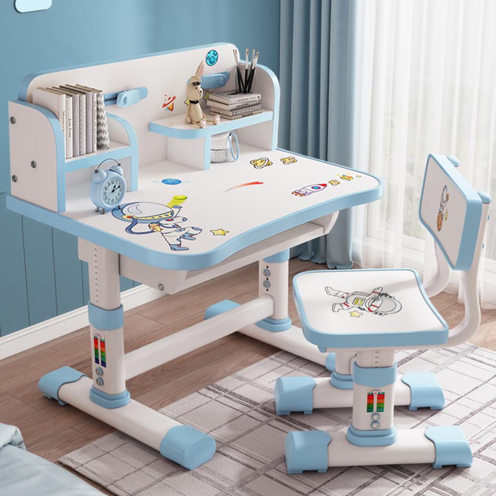 Kids Functional Desk And Chair Set Height Adjustable Children School Study Table Chair Set With Cartoon Pattern Writing Board