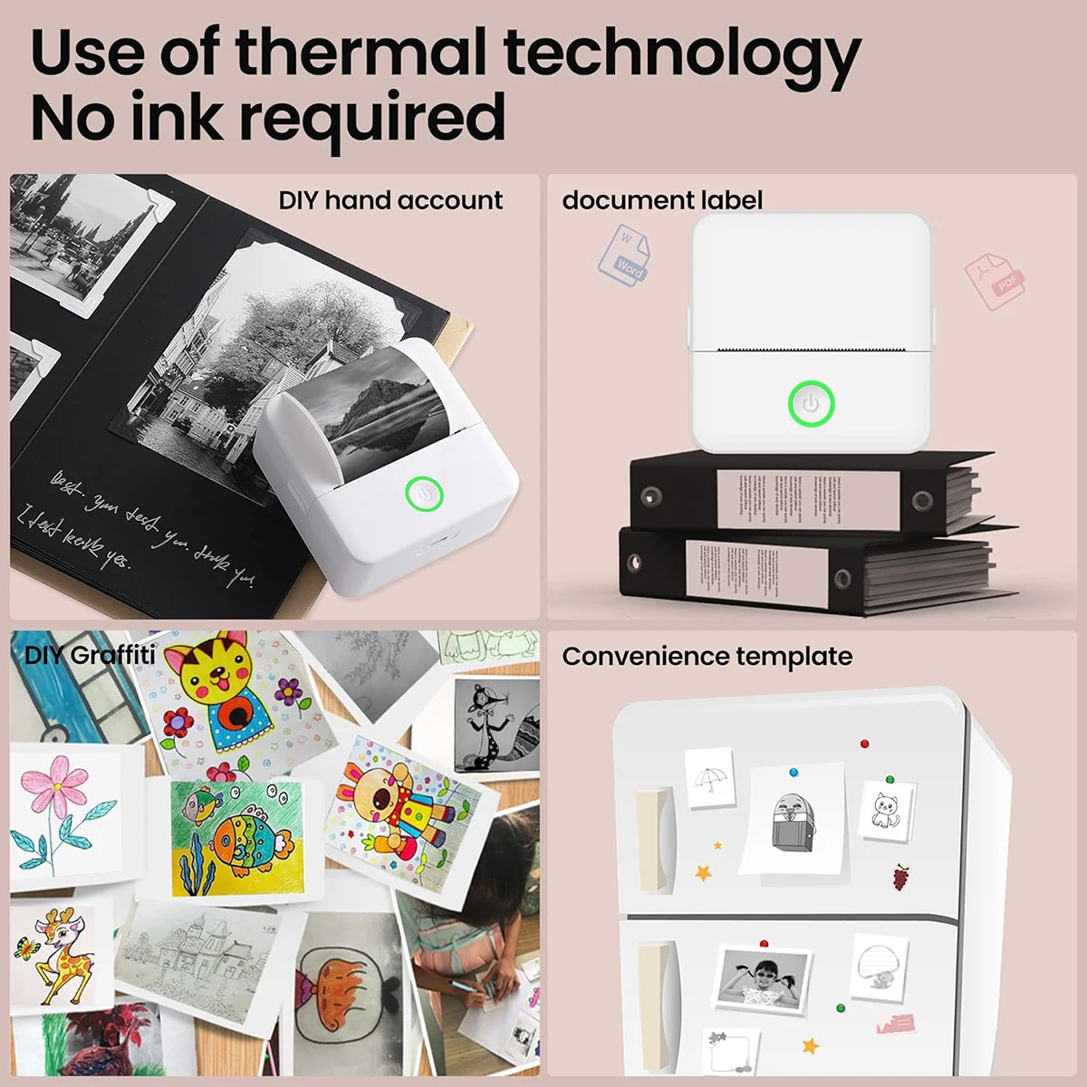 เครื่องพิมพ์พกพาขนาดเล็ก Inkless สติกเกอร์ Maker, ฟรีตัดเครื่องพิมพ์พกพาขนาดเล็ก, เครื่องพิมพ์ความร้อนแบบพกพาสําหรับ Photo Journal Notes Memo