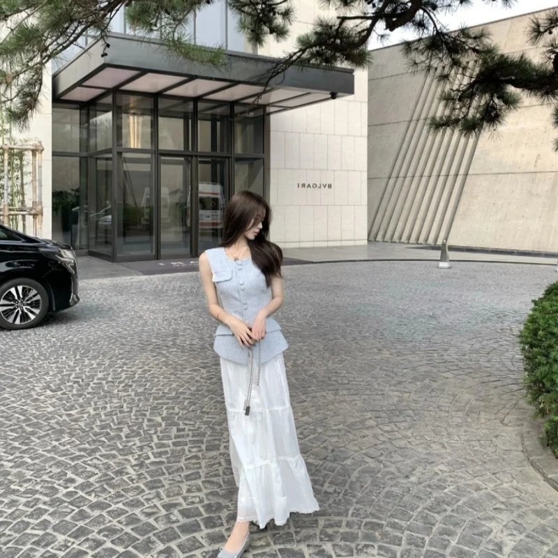 Wuuuuss  Nanzhu Svel Waist-Cinching Vest Women's Summer Top Outerwear round Ne Commute Sle Regular Length