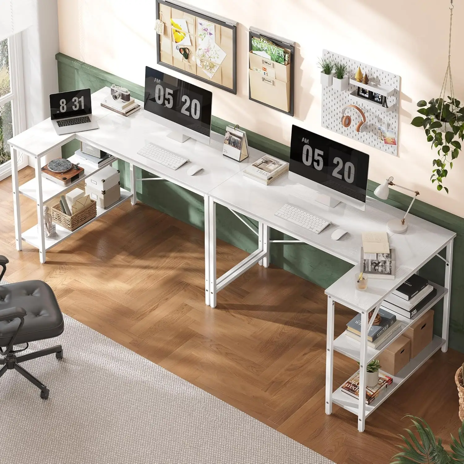 L-vormig computerbureau Houten open plank Bureaucomputer met planken 120 cm Studiebureau voor studeerkamer Slaapkamer Thuiskantoor Wit