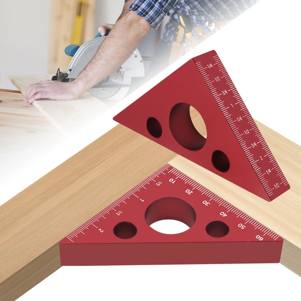 Aluminum Alloy 45 90 Degree Angle Ruler Imperial Metric Scale Woodworking Carpenter Square Measuring Height Gauge DIY Hand Tool