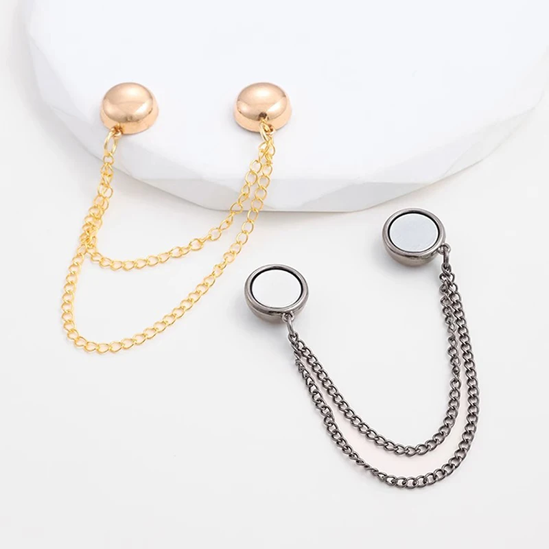 2pcs Multi-Function Magnetic Clothing Clip With Chain Metal Buttons Clip Clothes Scarf Trouser Legs Cuff Fixing Magnet Pin