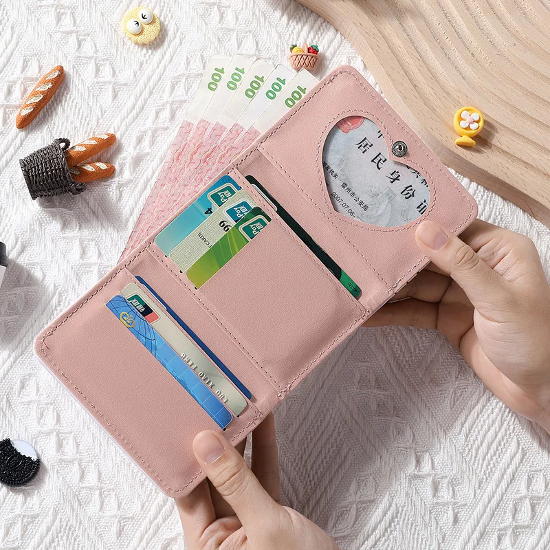 Cartera de cuero PU para mujer, monedero Simple con 3 pliegues, tarjetero con múltiples ranuras para tarjetas, carteras cortas para niñas