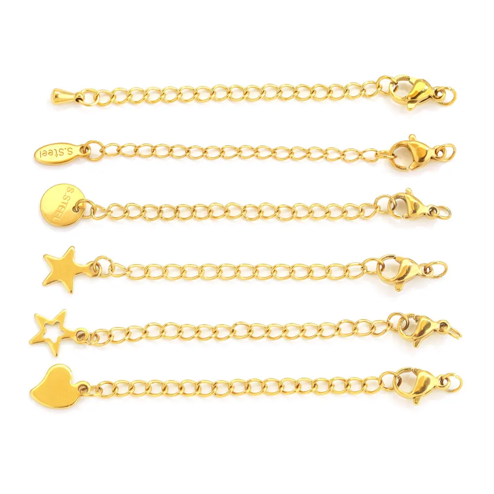 10 Uds. De cadenas de cola extendidas de extensión de acero inoxidable con cierres de langosta para pulsera, collar, suministros de joyería DIY