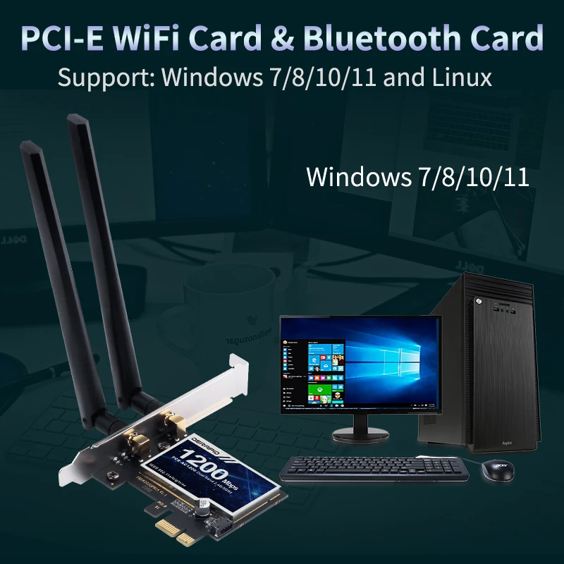 Беспроводной адаптер WiFi 5 AC1200 PCI-E Сетевой адаптер BT 4,0 двухдиапазонный 2,4G/5 ГГц 802.11AC Настольный ноутбук ПК для Windows 7/8/10/11