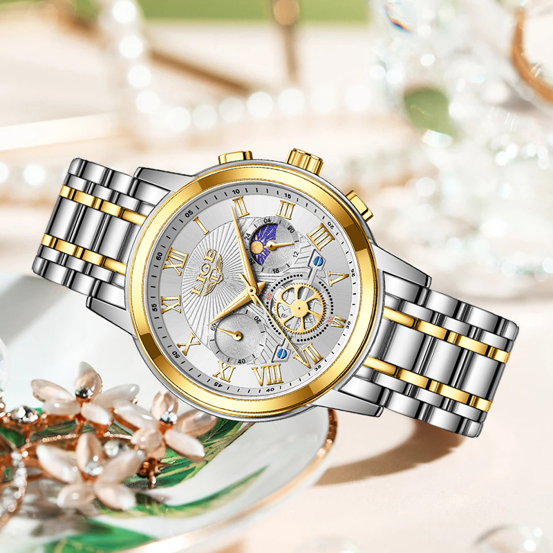 LIGE, nuevo reloj de pulsera creativo de acero para mujer, relojes de pulsera para mujer, reloj de lujo para mujer, reloj femenino resistente al agua a la moda