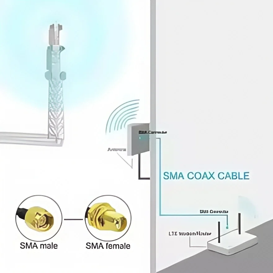 Przedłużacz RP-SMA do SMA - Przewód koncentryczny męski na żeński do anteny WiFi/Routera/Karty Sieciowej RG174