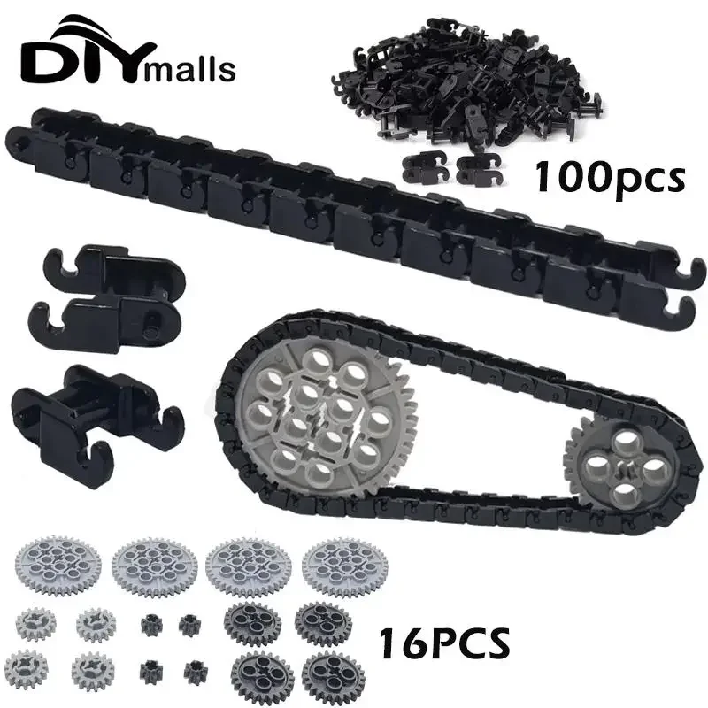 100 pçs conjunto de engrenagens técnicas link corrente tijolos engrenagens conjunto peças 3711 14696 10928 94925 3648 3649 para moc blocos de construção trem brinquedos