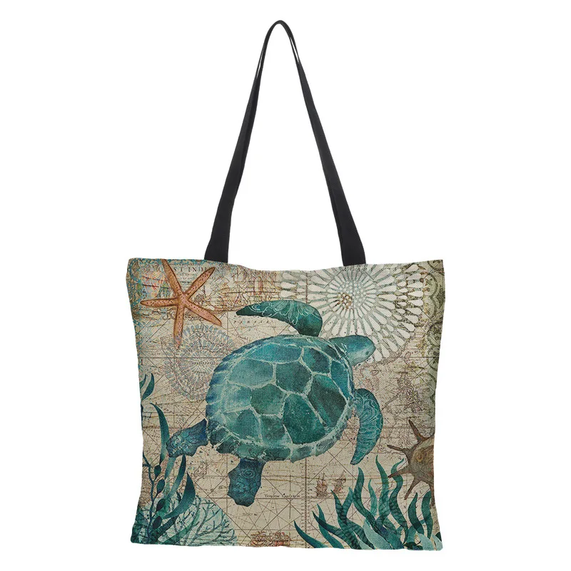 Sac de Shopping grande capacité, fourre-tout à la mode, tortues, hippocampe, baleine, poulpe, Animal, sac à bandoulière unique