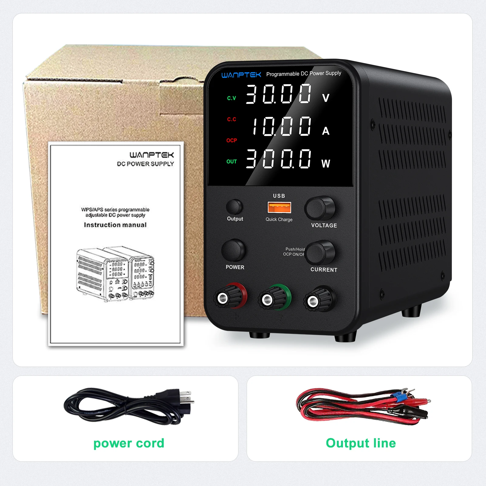Wanptek laboratório dc fonte de alimentação 30v 5a 30v 10a 60v 5a 120v 3a ajustável com usb banco de carregamento rápido fonte de alimentação de comutação