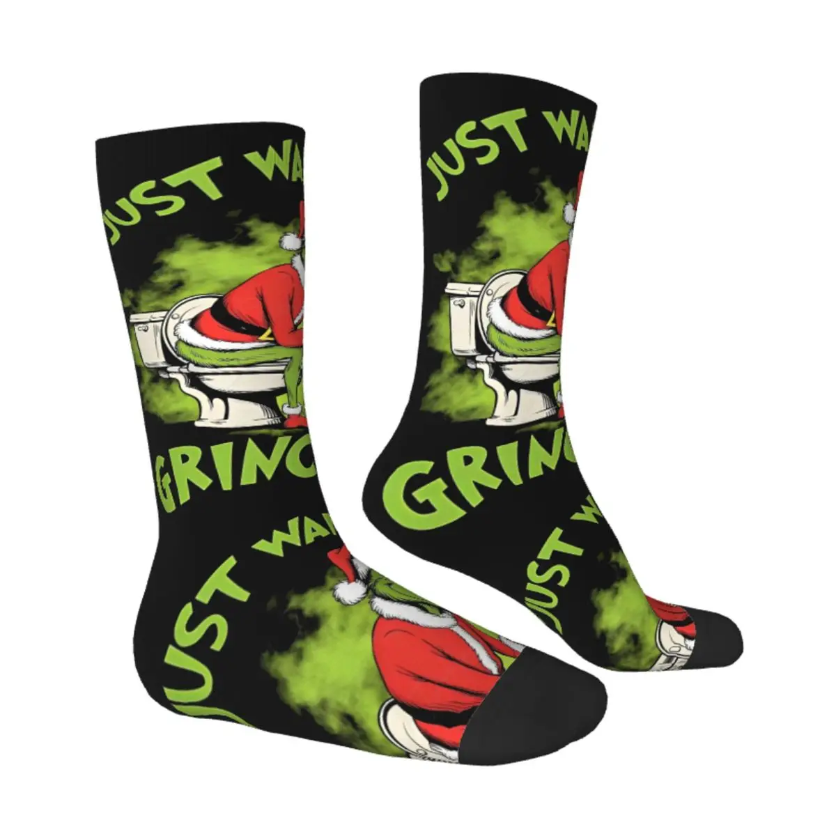 Calcetines unisex para hombre Navidad-S-Verde-S-Grinching Sólo esperando por medias navideñas Calcetines Kawaii de invierno Calcetines antideslizantes para escalar
