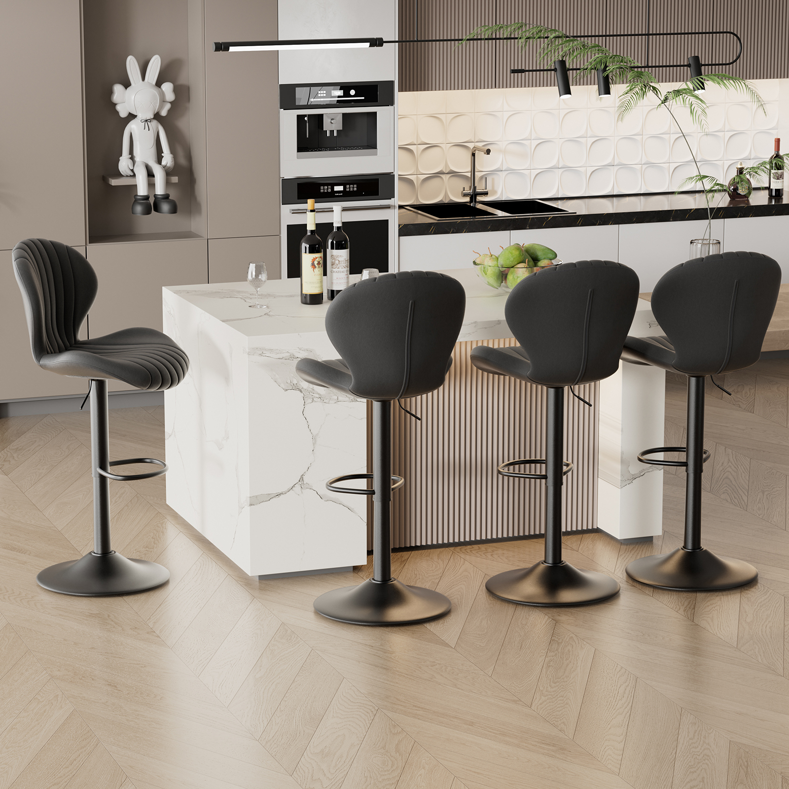 Living Room Chairs 2 Pcs Set Dining Chair Backrest Bar Stools Luxury Modern Soft Bag Stool Adjustable Height Rotating Kitchen Home Furniture