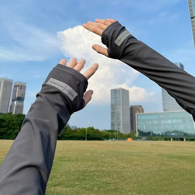 Anti Cursor Summer Men's Ice Sleeve Face Mask Driving Sun Protection Thin Ice Silk Loose Plus Size Hand Sleeves Men and Women