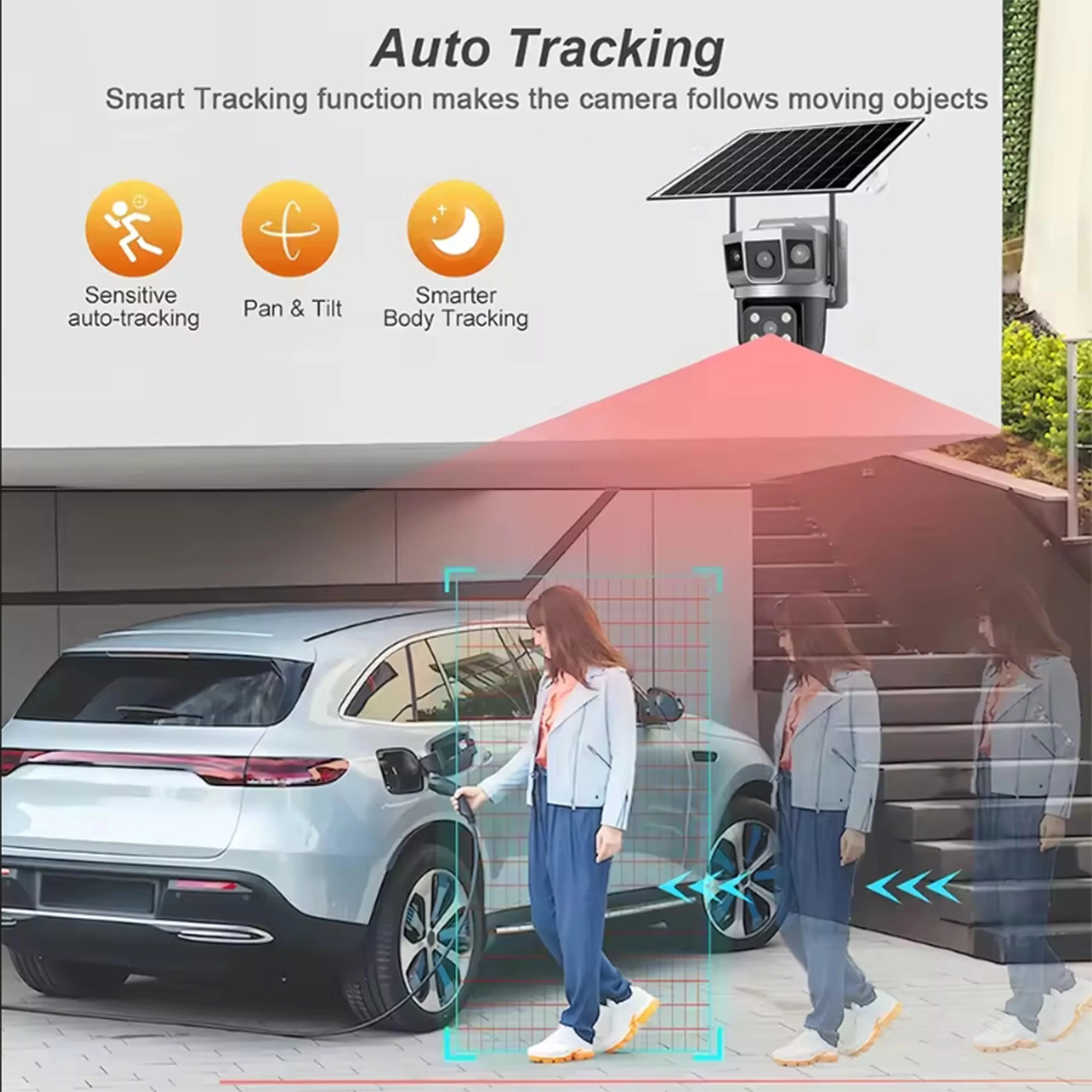 V380Pro Solar Camera 4G Sim Card Camera Triple Screen WiFi Network Security CCTV Built-in Battery PIR Night Vision HD PTZ Camera