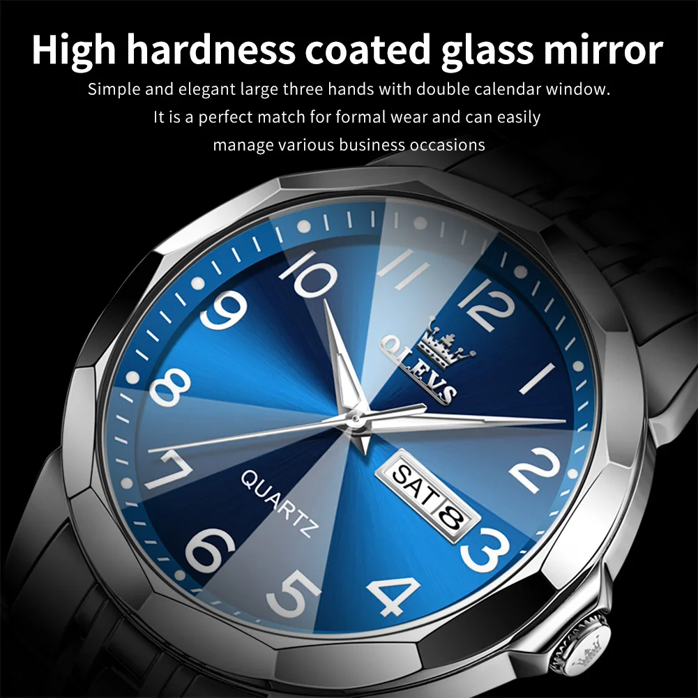 OLEVS, relojes originales resistentes al agua para hombre, reloj de cuarzo con espejo Digital para hombre, reloj de pulsera luminoso de acero inoxidable, fecha y semana para hombre