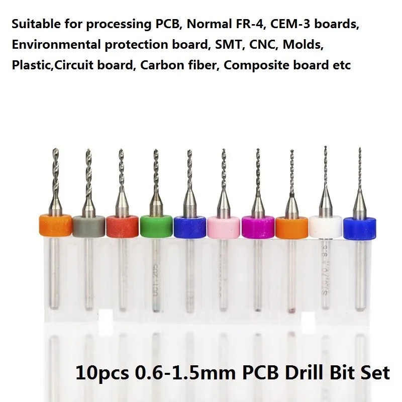 10 Chiếc 0.6-1.5 Micro PCB Mũi Khoan Mạch In Khoan Lỗ Cắt Carbide PCB bộ Mũi Khoan