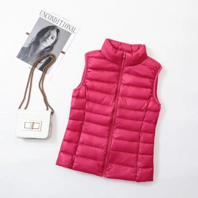 ผู้หญิงสีม่วงUltra Light Downเสื้อกั๊ก 2023 ใหม่หญิงWindproofน้ําหนักเบาWarmเสื้อกั๊กแขนกุดเป็ดสีขาวลงCoat