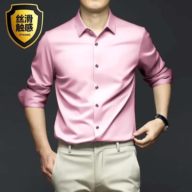 Camisa branca masculina de manga longa sem ferro vestido de negócios fino ajuste versão coreana trabalho profissional branco casual terno masculino camisa