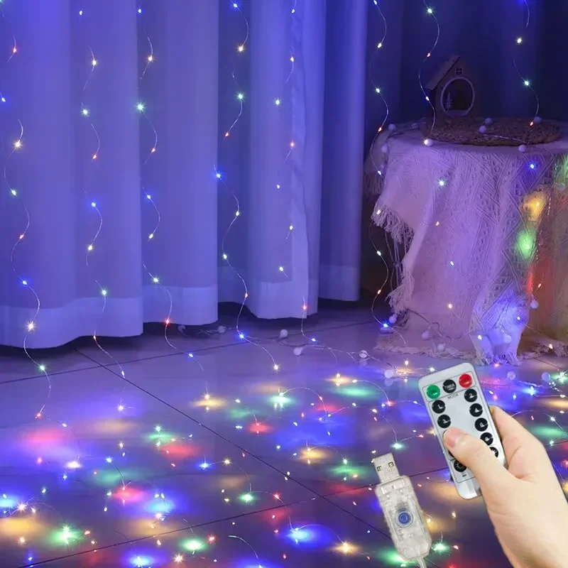 Garland งานแต่งงาน Fairy Light LED Christmas Light ปลั๊ก USB Curtain String โคมไฟตกแต่งวันหยุดปาร์ตี้วันเกิดผนังตกแต่ง