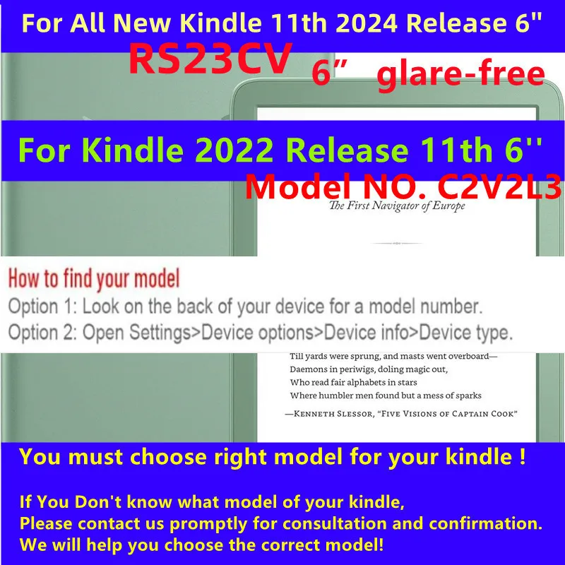 Shockproof Auto Wake/Sleep Cases for Kindle 2024 Release 11th Generation C2V2L3 RS23CV 6'' Ebook Smart Protective Shell Cover