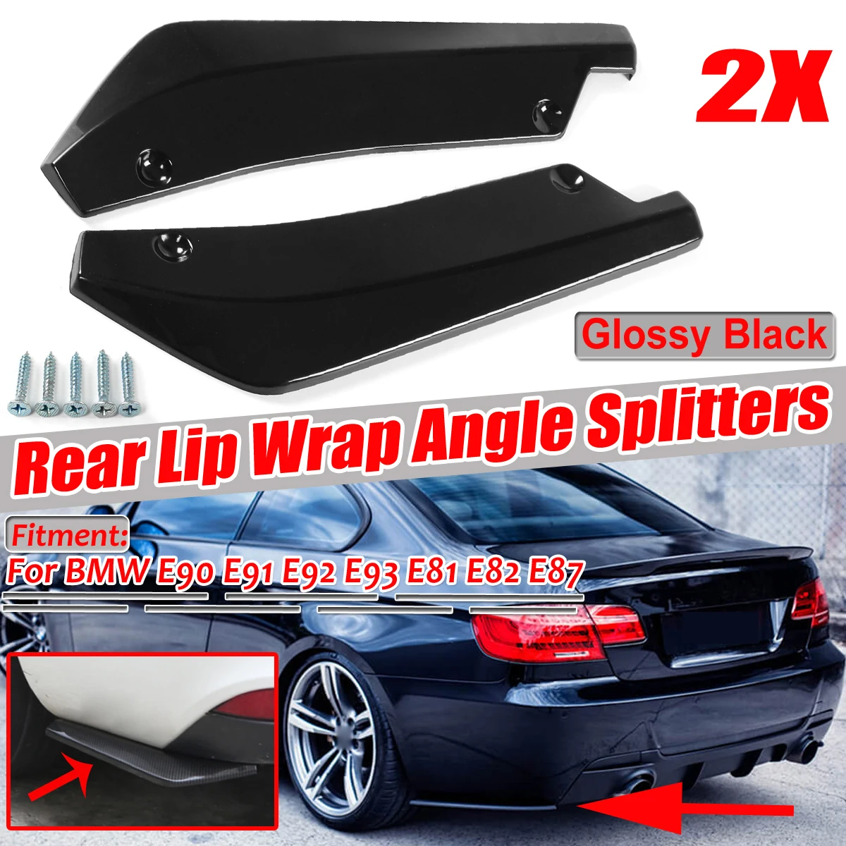 2Pcs Rear Bumper Lip Wrap Angle Diffuser Splitter Canard For BMW X5 X7 E46 E91 E90 E93 E81 E82 E87 E60 E65 Notice Size！！！