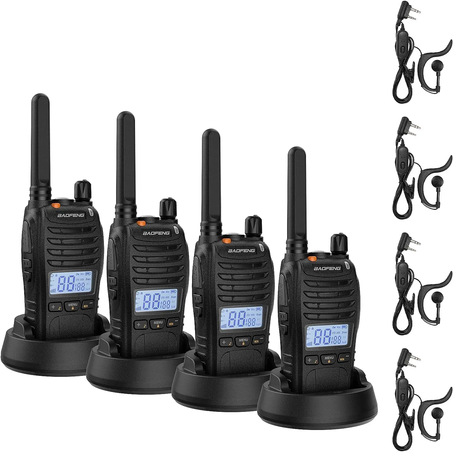 Baofeng BF-88ST pro walkie talkie, verbesserte wiederauf ladbare lizenz freie pmr446 Funkgeräte mit lcd-display, 4er Pack