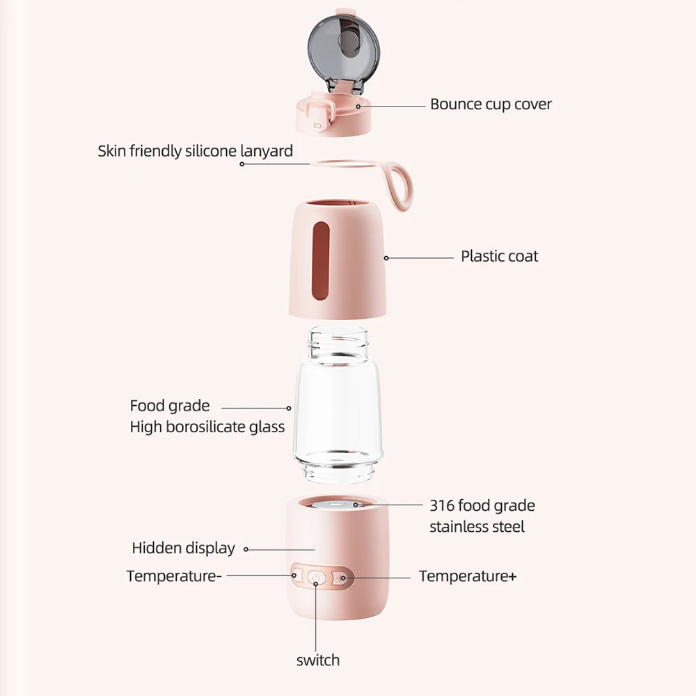 Upgrade draagbare USB-melkwaterverwarmer voor baby 300 ml capaciteit Snelle verwarming Ingebouwde batterij Draadloze instant waterverwarmer