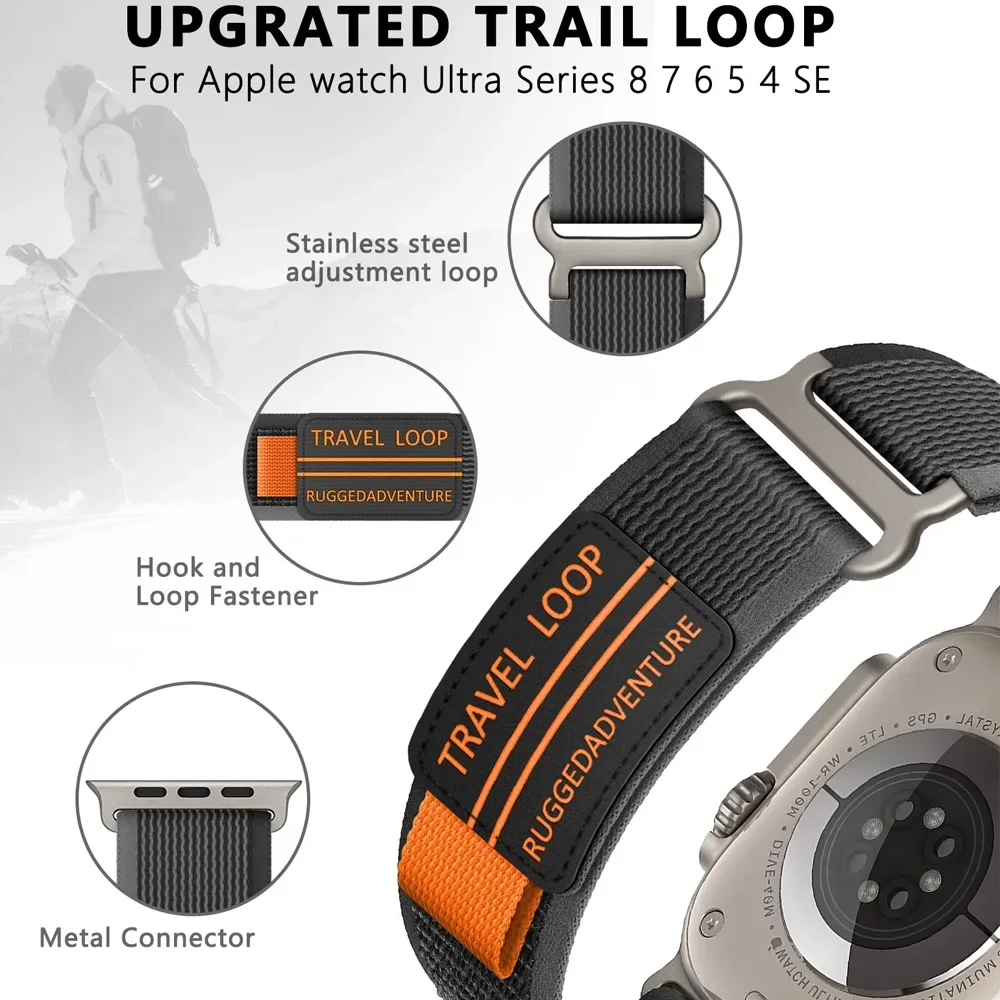 Trail Loop สําหรับ Apple Watch Band 44 มม.45 มม.49 มม.40 มม.41 มม.46 มม.44 42 มม.45 มม.สร้อยข้อมือไนลอน iWatch Series 10 9 8 7 SE Ultra2