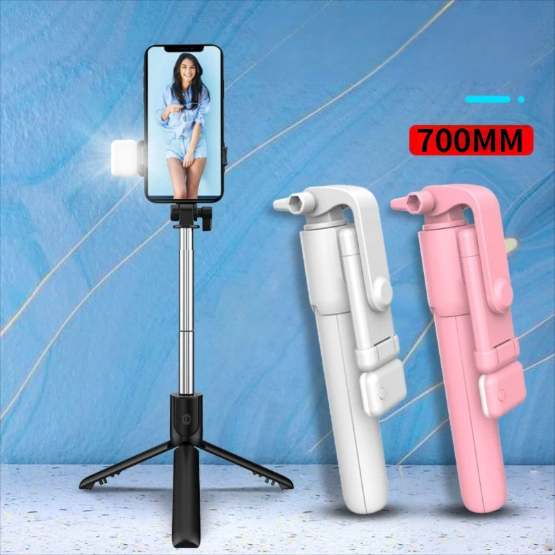 Drahtloses Bluetooth-Selfie-Stick-Stativ mit ausziehbarem Fernstativ und abnehmbarem LED-Selfie-Licht für iOS- und Android-Smartphones