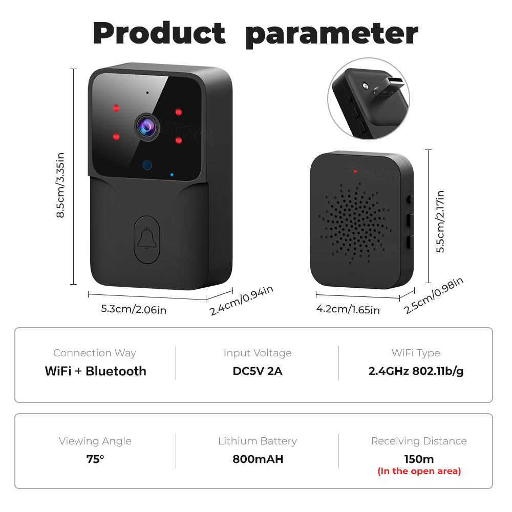 Dzwonek do drzwi Tuya WiFi 2.4GHz Bezprzewodowy Dzwonek z Kamerą do Systemu Bezpieczeństwa Domu