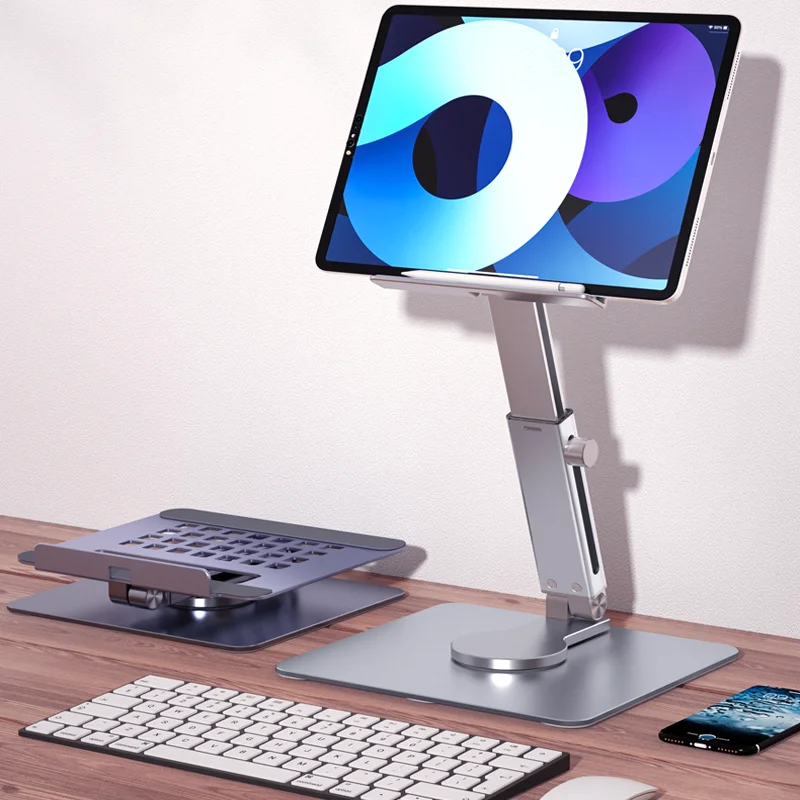 Tabletstandaard 360° ° Roterende opvouwbare aluminium verstelbare bureauhouder Mount Riser voor iPad Pro Air 4 Mini 12,9 4-14 inch Samsung Ta
