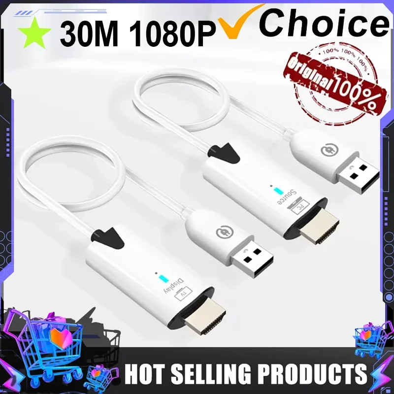 30 m kabelloser Videosender und -empfänger, HDMI-kompatibler Extender, Display-Adapterkabel, Bildschirmspiegel für Kamera, PC auf Fernseher