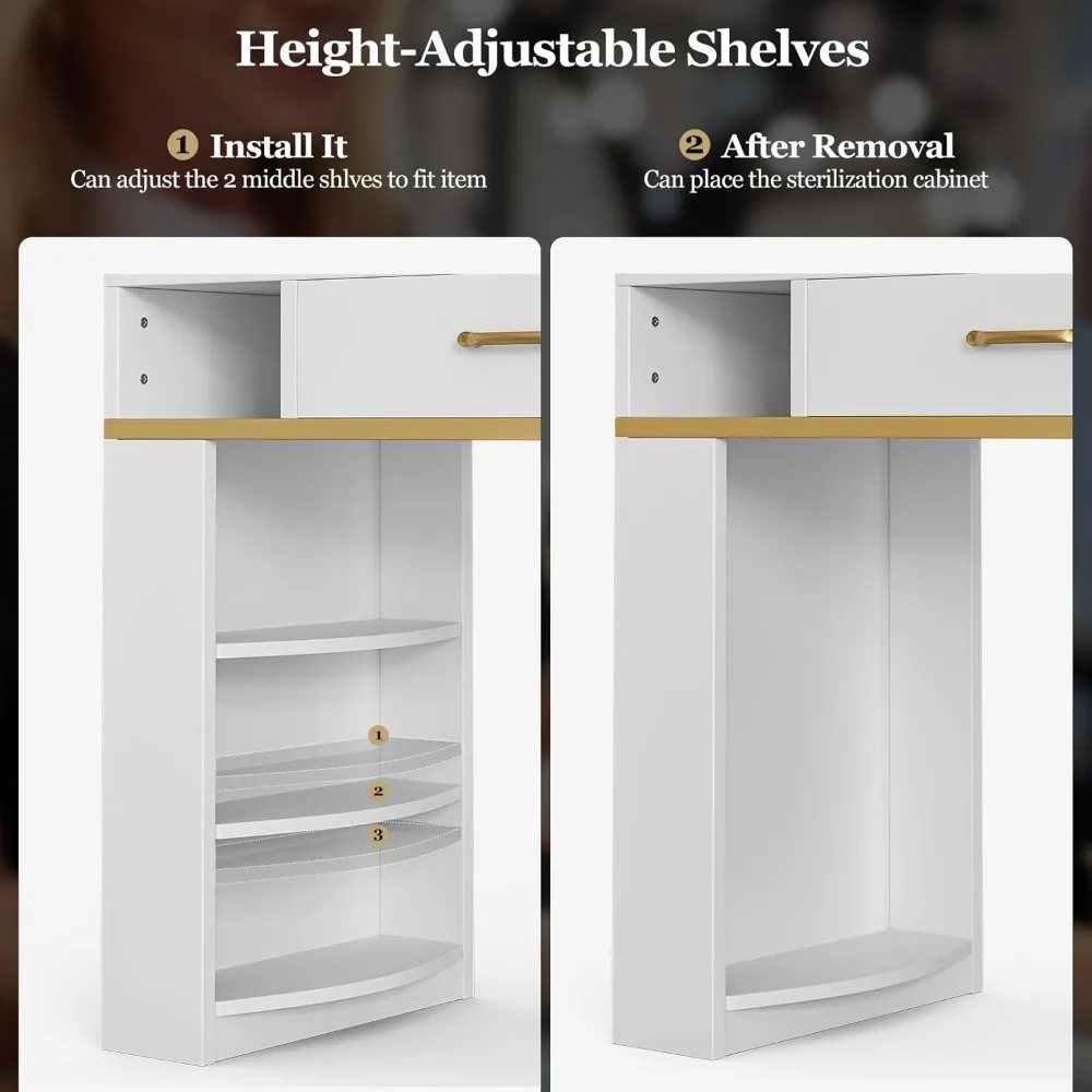 Manicure Table Nail Station for Nail Tech, Glass Top Nail Table Acetone Resistant W/Dust Collector, 7 Drawers & 3-Tier Shelves