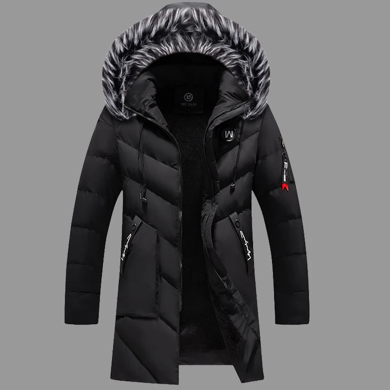 Mannetje Stevige Katoenen Bovenkleding Heren Dikke Fleece Winterjas Mode Bont Capuchon Warme Cooton Parka Windjack Plus Maat 6xl