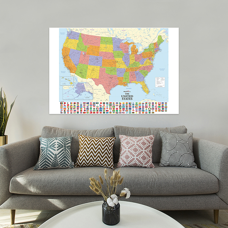 Mapa de tecido não tecido vintage dos Estados Unidos, Impressão da bandeira do país, Decoração da sala, Material escolar e de escritório, 120x80cm