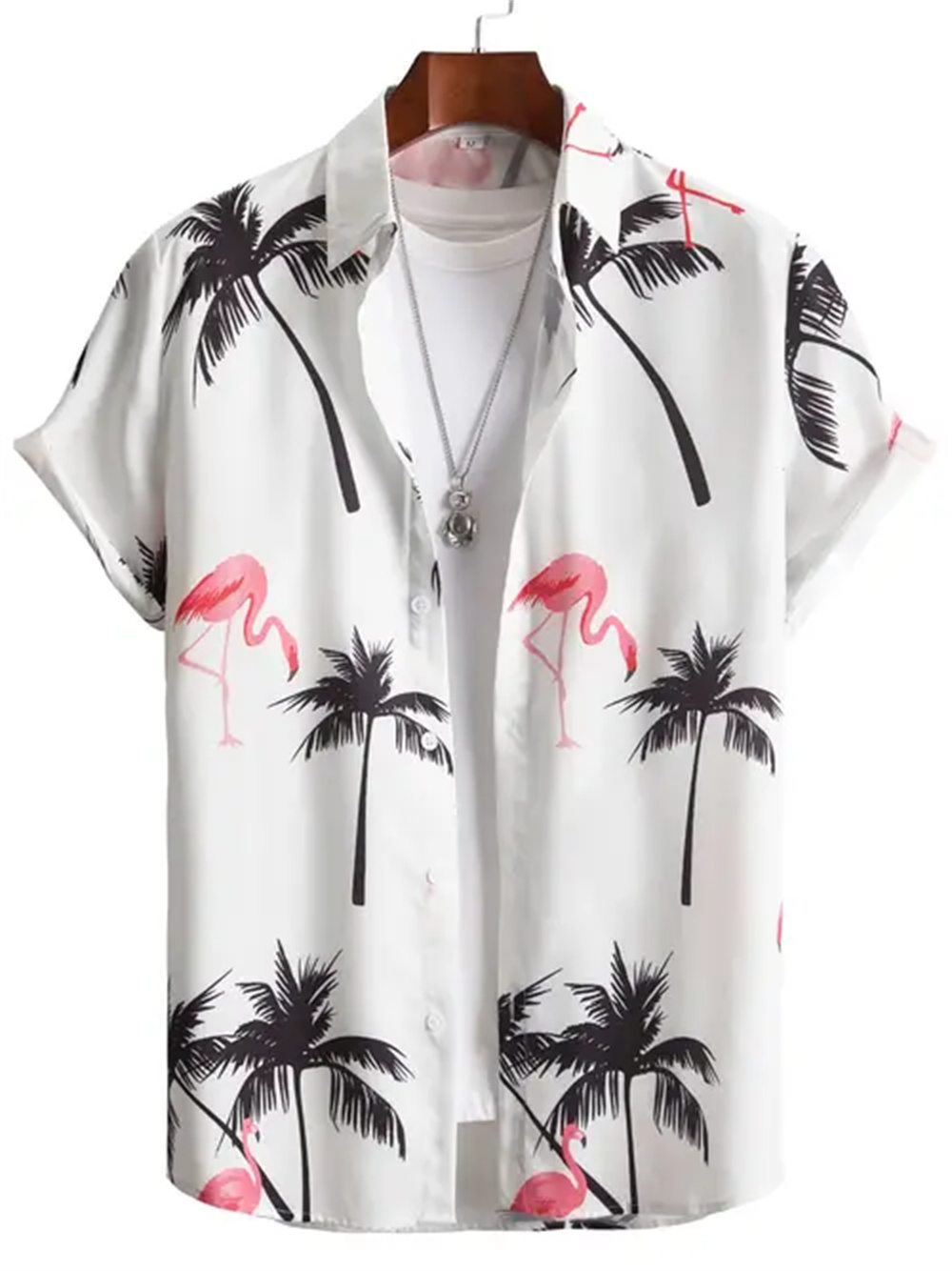 Camisa hawaiana para hombre, camisa informal con patrón de gradiente de árbol de coco en 3D, Top de gran tamaño a la moda Harajuku, ropa rosa con estampado divertido