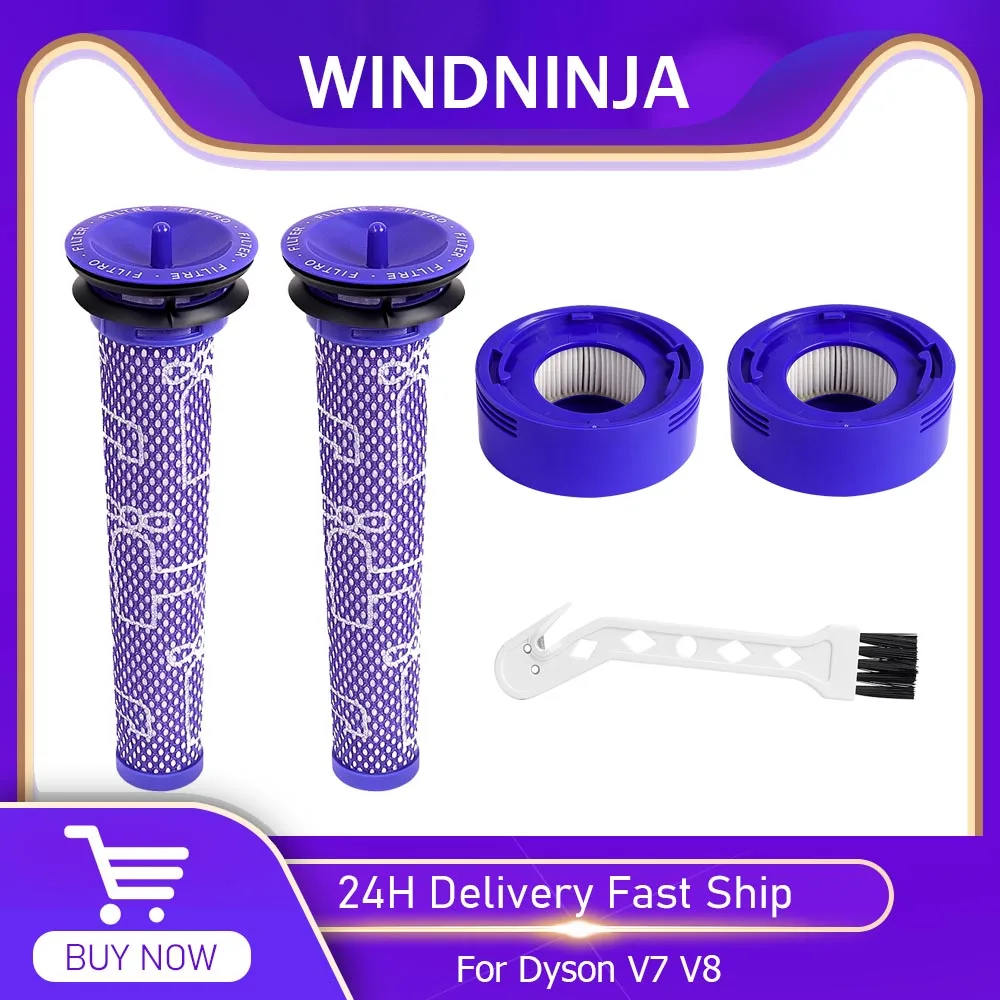 Wymiana filtra wstępnego i filtra końcowego do odkurzacza bezprzewodowego Dyson V7 V8, części zamienne, zestaw filtra wstępnego i filtra HEPA końcowego, akcesoria.