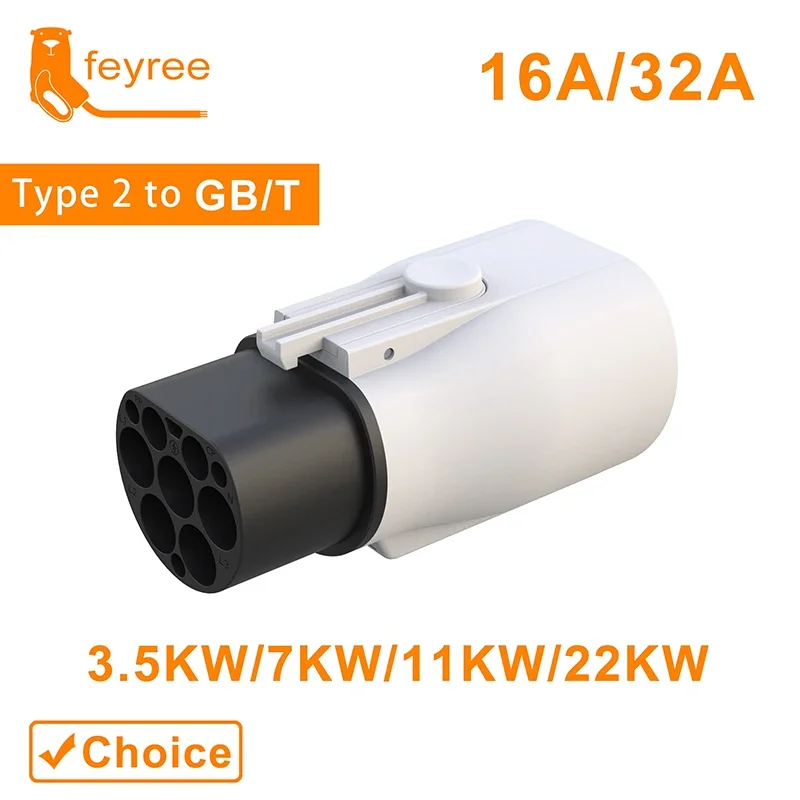 Feyree EV Charger Adapter Type2 naar GB/T Converter 32A 22KW 3P voor China Standaard Elektrisch Voertuig 7KW 32A 1P EV Auto Connector
