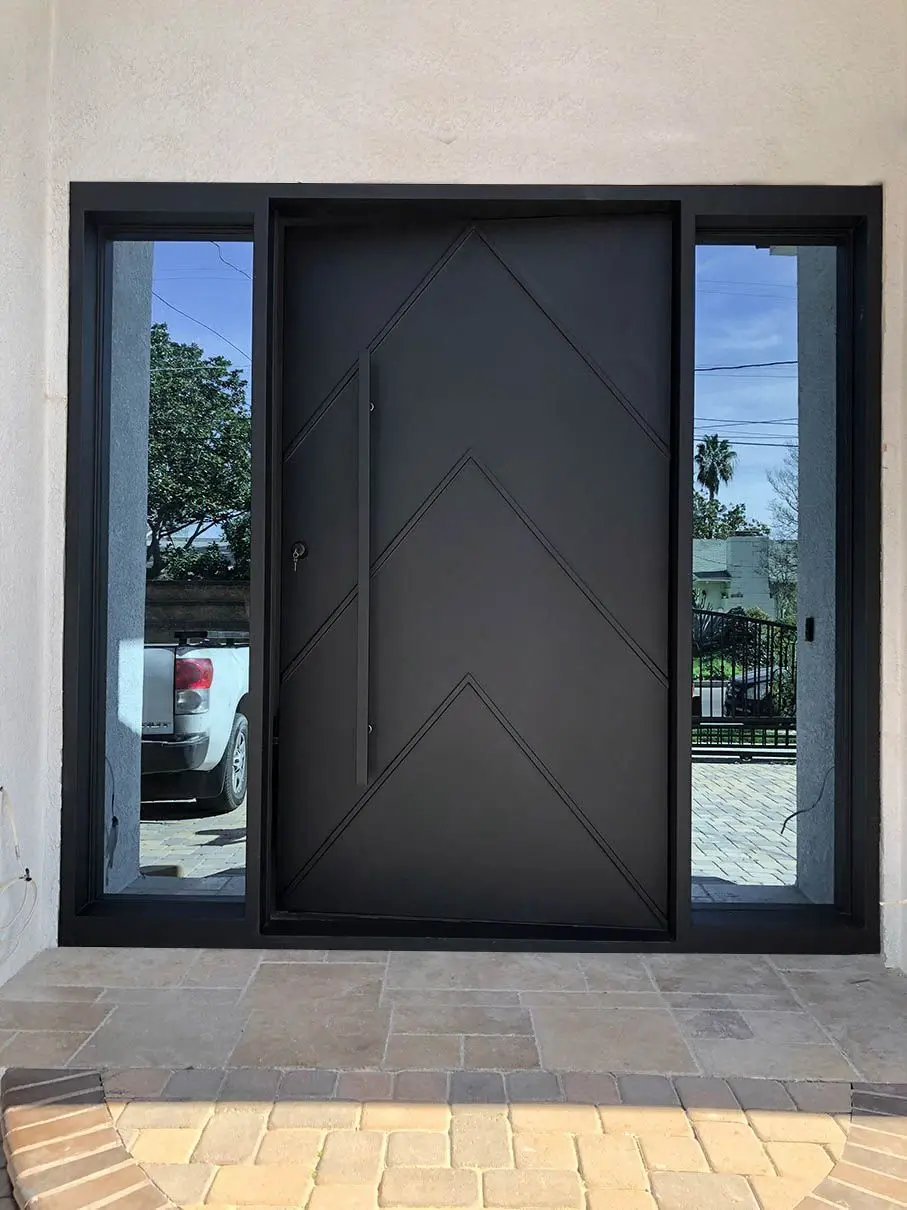Porte d'ingresso esterne con doppia porta scorrevole pieghevole Porta d'ingresso con profilo in lega di alluminio Porte d'ingresso in metallo per la casa personalizzate